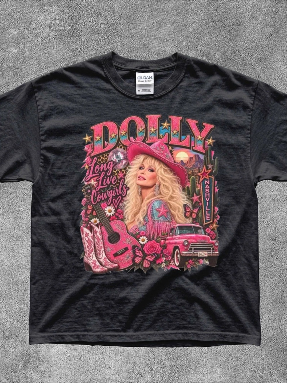 Gildan Black Tee with Pink Dolly Graphic
